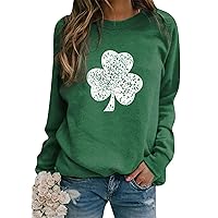 OMZIN Women's Irish Crew Neck Pullover Patty's Day Raglan Sleeve Sweatshirt Shamrock Clover Print Jumper