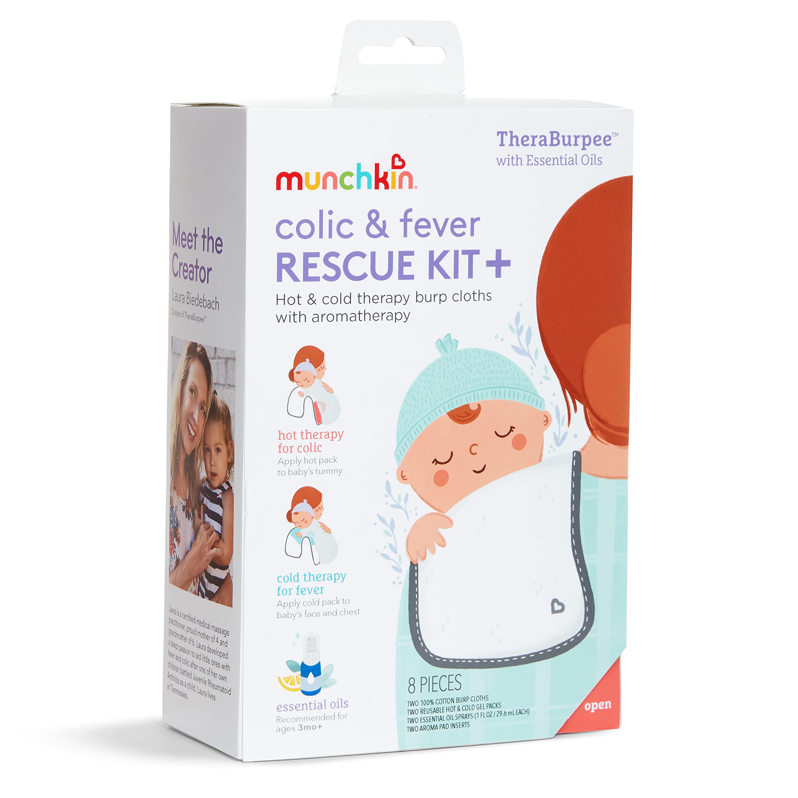 Munchkin® Theraburpee with Essential Oils: Colic & Fever Rescue Kit + with Hot & Cold Therapy Burp Cloths & Aromatherapy