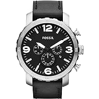 Fossil Men's JR1436 Nate Stainless Steel Watch With Black Leather Band