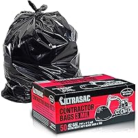 Ultrasac Heavy Duty Contractor Bags (VALUE 50 PACK/w TIES), 42 Gallon, 32.75