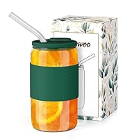 sungwoo 16OZ Glass Cup with Silicone Lid and Straw, Reusable Ice Coffee Glass, Best Friend Gift for Women Men, Personalized Gift Suitable for Birthday, Anniversary, Wedding, Mother's Day, 1 Pack Green