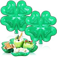 2 Pcs St. Patrick's Day Four Leaf Clover Shaped Plates Plastic St. Patricks Day Serving Tray Food Fruit Snack Storage Appetizer Platters for Irish Themed Party Supplies Home Decoration