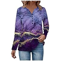 Womens Tops Dressy Casual Gradient Trendy Henley Shirt Long Sleeve Button Tees Vintage Bohemian V Neck Top
