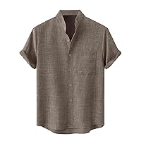 Mens Plain Hawaiian Shirt Short Sleeve Vacation Button Tee Shirt Summer Tops Casual Beach Aloha Shirts with Pocket
