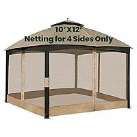 Gazebo Universal Replacement Mosquito Netting, 10' x 12' Outdoor Canopy Net Screen 4-Panel Sidewall Curtain, with Zippers, Easy to Install, Fit for Most Gazebo 10x12 Canopy, Khaki