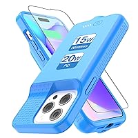 GIN FOXI 15W Wireless Battery Case for iPhone 15 Pro Max/14 Pro Max/13 Pro Max/12 Pro Max, Wireless Charging Extend Rechargeable Anti-Fall Charger Case 18W Input & 20W Output Charging Case-6.7