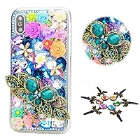 STENES Sparkle Case Compatible with Moto G Play (2023) Case - Stylish - 3D Handmade Girls Women Bling Retro Pretty Butterfly Flowers Rhinestone Crystal Diamond Design Cover Case - Multi Colorful