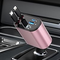 Retractable Car Charger, 60W 4 in 1 Fast Charging Car Charger, Retractable Cable and 2 USB Ports Car Charger Adapter Compatible with iPhone 15 14 13 12 11 Pro Max, Galaxy S23, Pixel
