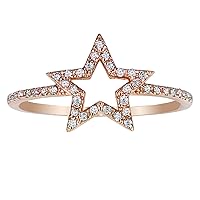 14k Pink Gold 0.21ctw Diamond Trendy Fashion Star Ring Rose Gold Handmade in USA New with Tags