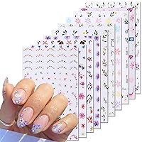 10Sheets Flower Nail Art Stickers 3D Colorful Flower Nail Art Supplies Daisy Nail Decals Pink White Floral Leaf Cherry Blossom Designs Summer Sliders French Stickers for Women Nail Art Tips Decoration
