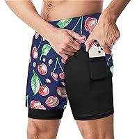 Cherry Blossom Pattern Men's 2 in 1 Running Shorts Quick Dry Athletic Workout Shorts with Pocket Towel Loop