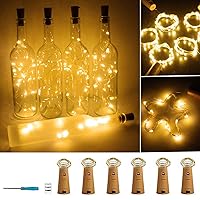 Wine Bottle Lights with Cork 20 LED Copper Wire String Lights, Pack of 6 Battery Operated Starry String Led Lights for Bottles DIY Christmas Wedding Party Decoration (Warm White)