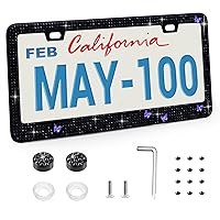 1 Pack Bling License Plate Frame for Women, Sparkly License Plate Holder, Black Rhinestone License Plate Frame, Cute Diamond Car License Plate Frame(with Dark Purple Butterfly)