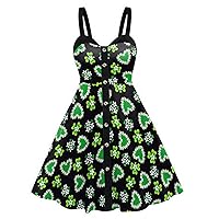 St. Patrick’s Day Cami Dress for Women Irish Shamrock Print Babydoll Dresses Cute Spaghetti Strap Swing Mini Dress