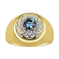 Mens Rings Yellow Gold Plated Silver Designer Gypsy 7MM Oval Gemstone & Genuine Sparkling Diamond Ring Color Stone Birthstone Rings For Men, Men's Rings, Silver Rings, Sizes 8,9,10,11,12,13