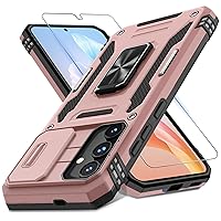 DEERLAMN for Samsung Galaxy S24+ Plus Case with Slide Camera Cover+Screen Protector (1 Pack), Rotated Ring Kickstand Military Grade Shockproof Protective Cover-Rose Gold