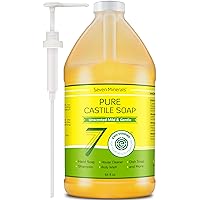 Pure Castile Soap - No Palm Oil, GMO-Free - Gentle Liquid Soap For Sensitive Skin & Baby Wash - All Natural Vegan Formula with Organic Carrier Oils (64 FL Oz, An Unscented)
