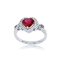 DECADENCE Sterling Silver Rhodium 1mm Created White Sap & 7mm Heart Shape Created Ruby Heart Shape Ring