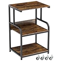 EasyCom Printer Stand- Large 3 Tier Printer Table with Wheels- Industrial Printer Storage Cart- Rolling Printer Cart with Storage Shelf for Printer Scanner Fax Home Office Use- Rustic Brown