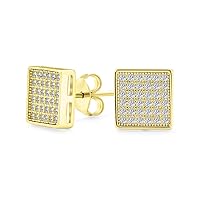 Geometric Hip Hop Square Cubic Zirconia Micro Pave CZ Stud Earrings For Men For Women 14K Gold Plated .925 Sterling Silver 5 7 8 MM