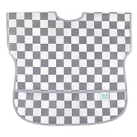 Bumkins Short Sleeve Bib for Girl or Boy, Toddler and Kids for 1-3 Years, Large Size, Essential Must Have for Junior Children, Eating, Mess Saving Soft Fabric Apron for Play, Charcoal Check