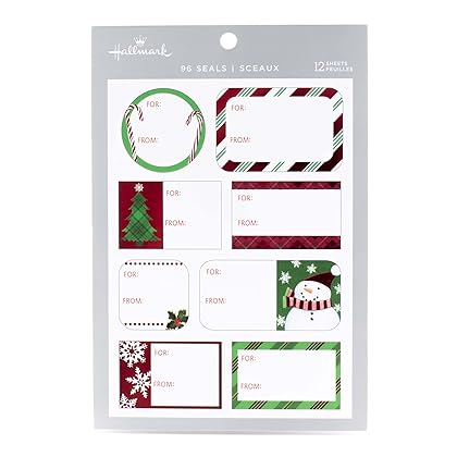 Hallmark Christmas Gift Tag Stickers (96 Labels; Santa, Trees, Blue, Glitter)