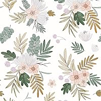 Boho Wallpaper Peel and Stick Watercolor Autumn Flowers Wallpaper Honey Wheat Watercolor Leaf Wallpaper White Removable Wallpaper Wall Decor Covering 30 sq.ft