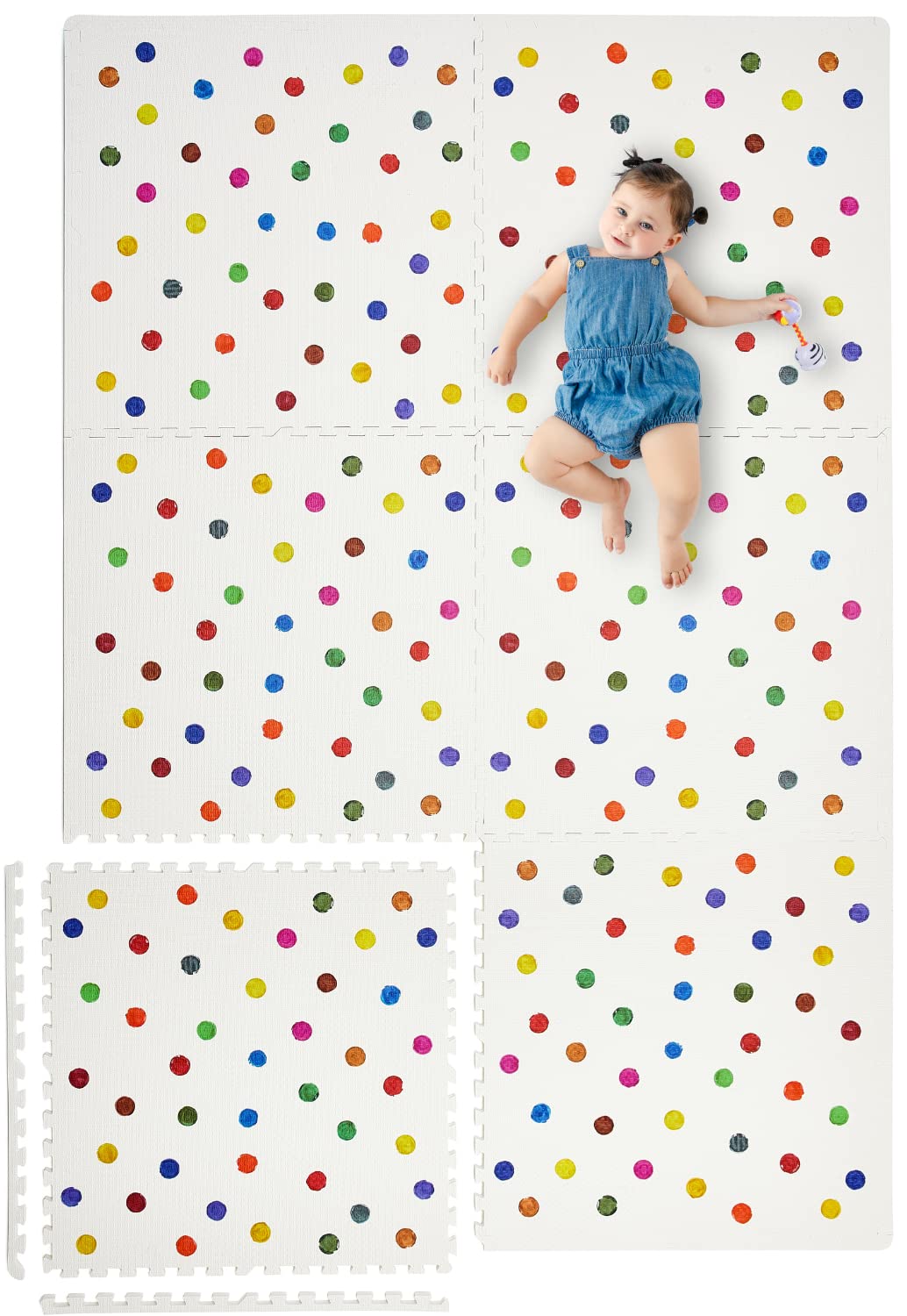Yay Mats Stylish Extra Large Baby Play Mat. Soft, Thick, Non-Toxic Foam Covers 6 ft x 4 ft. Expandable Tiles with Edges Infants and Kids Playmat Tummy Time Mat (Cassia Polka Dot)