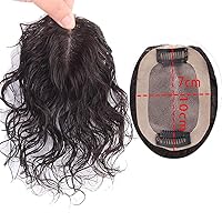 Clip in Human Hair Toppers with Free Part, 7x 10cm Mono Base Forehead Topper Wavy Hairpieces for Women, Dark Brown 7
