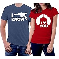 FASHGL Couple Shirt Princes Leia Hon Solo T-Shirt I Love You I Know Letter Tee Valentine's Day Gift Tops