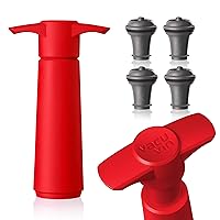 Vacu Vin Wine Saver Pump Red with Vacuum Wine Stopper - Keep Your Wine Fresh for up to 10 Days - 1 Pump 4 Stoppers - Reusable - Made in the Netherlands