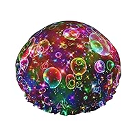 Colorful Rainbow Stars Print Double Layer Waterproof Shower Cap, Suitable For All Hair Lengths (10.6 X 4.3 Inches)