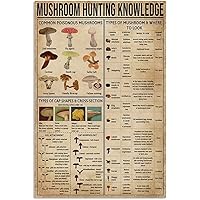 ESETASOT Mushroom Metal Tin Signs Vintage Mushroom Hunting Knowledge Poster Farmhouse Living Room Bedroom Home Wall Decor 12x16 Inch