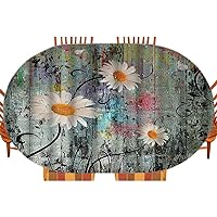 Rustic Daisy Oval Fitted Tablecloth, Farmhouse Vintage Country Butterfly Floral, for Kitchen Dining, Party, Holiday, Christmas, Buffet, Fits 42