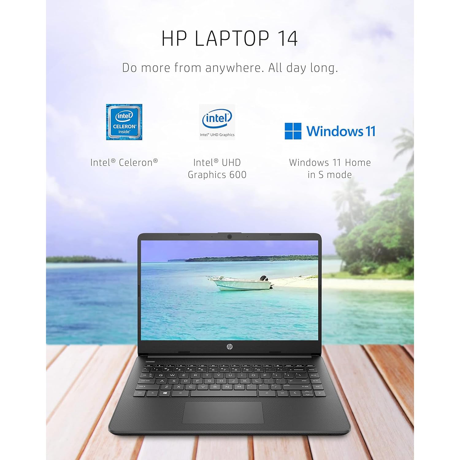 HP 14-inch HD Thin & Light Laptop, Intel Celeron Quad-Core Processor, Long Battery Life, Webcam, Bluetooth, Wi-Fi, P500 SSD, Black, Win 11 + 1 Year Microsoft 365 (16GB RAM | 320GB Storage)