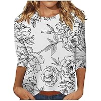 Women's 3/4 Sleeve Blouses Fashion Daily Versatile Casual O-Neck Three Quarter Printed Top Summer Tops