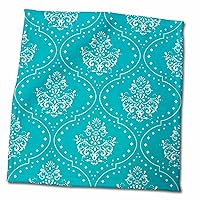 3dRose Dooni Designs Turquoise and White Henna Style Damask Pattern - Towels (twl-116417-3)
