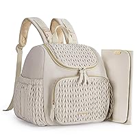 mommore Diaper Bag Small Diaper Backpack Stylish Baby Newborn Travel Backpacks with Insulated Pockets, Changing Pad, Stroller Straps (Light Cream, Small)