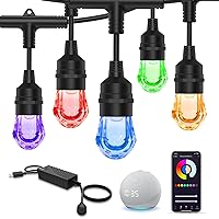 XMCOSY+ Outdoor String Lights 64ft, RGBW Smart Patio Lights LED with 24 Dimmable Shatterproof Acrylic Bulbs, APP & WiFi Control, Compatible with Alexa, IP65 Waterproof String Lights for Outside