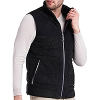 Men’s Suede Leather Puffer Vest - Real Lambskin Black Suede Leather Sleeveless Vest