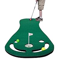 KOFULL Putting Green Mats Set for Golf Putting Use, Included 29 inches Golf Putter, 3 Golf Balls, Training Aid Put Cup & Flags, Practicing Putt Green Carpet for Children Putting Indoor Outdoor