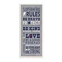 The Kids Room By Stupell Grey and Navy Superhero Rules Typography Wall Plaque Art, 7 x 17, Proudly Made in USA