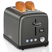 SEEDEEM Toaster 2 Slice, Stainless Steel Bread Toaster, LCD Display, 7 Shade Settings, 1.4'' Wide Slots, Digital Toaster for Bagel, Defrost, Reheat Functions, Removable Crumb Tray, 900W, Dark Metallic