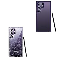 CASEKOO Bundle-2 Items: Genuine Official for Samsung Galaxy S24 Ultra Case [10FT Military Drop Protection] Slim Matte Translucent Shockproof Protective S24 Ultra Case 6.8'' 2024, Purple and Glitter