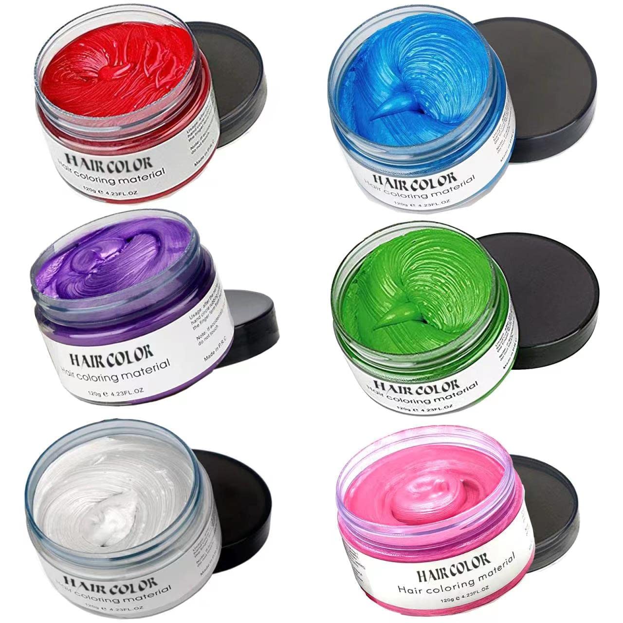 Blue Green Purple Red White Pink Hair Dye Temporary Hair Color Wax,Acosexy Fashion Colorful Hair Wax Pomades Disposable Natural Hair Strong Style Gel Cream Hair Dye,Instant Hairstyle Mud Cream for Party, Cosplay, Masquerade etc. (6 Color-Blue Green Purple