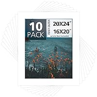 Mat Board Center, Pack of 10, 20x24 for 16x20 White Photo Picture Mats - Acid Free, 4-ply Thickness, White Core - for Pictures, Photos, Framing