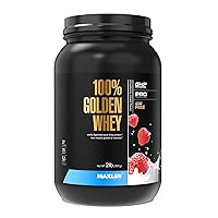 Maxler 100% Golden Whey Protein - 23g of Premium Whey Protein Powder per Serving - Pre, Post & Intra Workout - Fast-Absorbing Whey Hydrolysate, Isolate & Concentrate Blend - Strawberry Cream 2 lbs