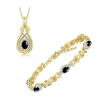 RYLOS Women's Yellow Gold Plated Silver Love Knot Set: Tennis Bracelet & Pendant Necklace. Gemstone & Diamonds, 7