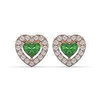 Green Heart And Round Cut 2.67TCW Colorless VVS1 Moissanite Diamond 18K Rose Gold Hert Shape Push Back Stud Earring Brithday Gift For Daughter