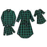PATPAT Family Matching Outfits Mommy and Me Dresses Plaid Skirt and Shirt Couple Sets Long Sleeve with Pockets